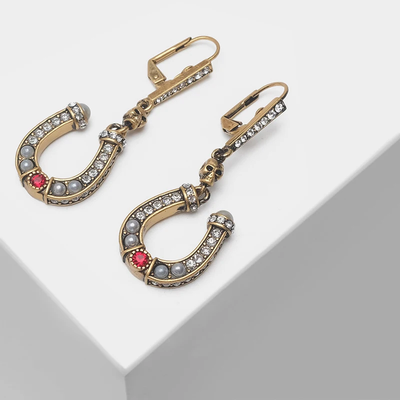 

Skull design vintage exquisite pearl pendant drop earrings