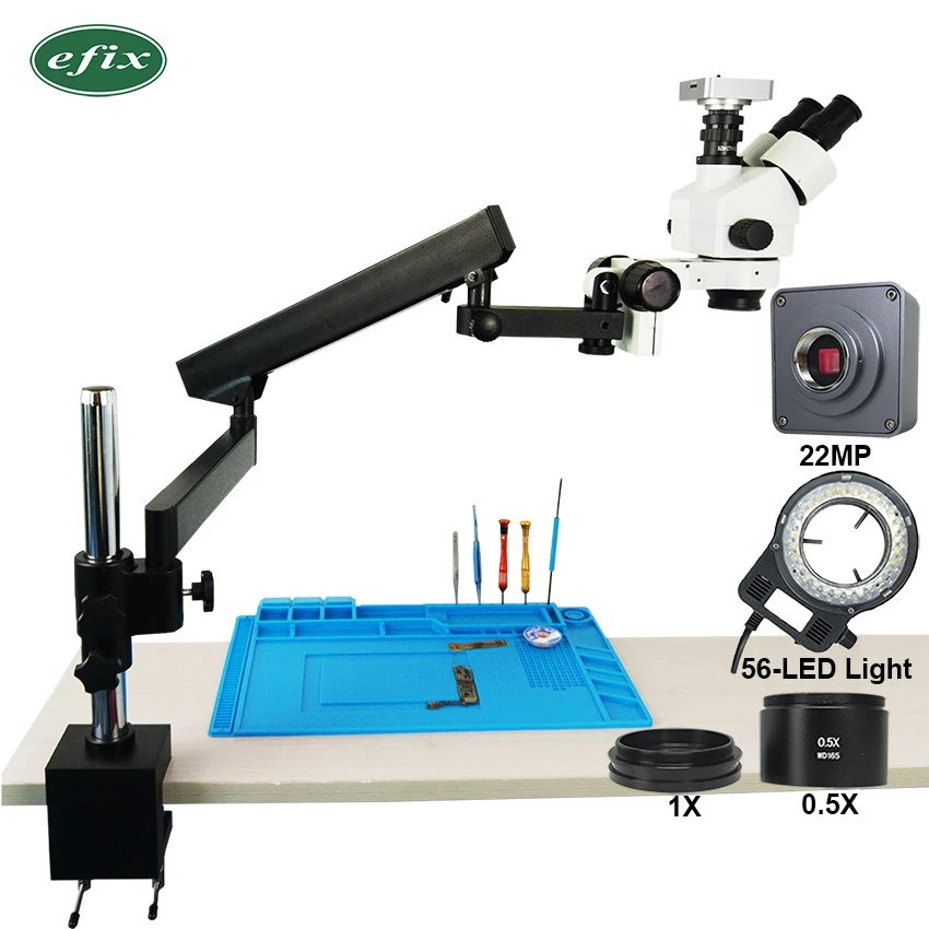 

efix 22MP HDMI VGA 3.5-45X Trinocular Stereo Zoom Soldering Microscope Articulating Arm Clamp Stand Camera Mobile Phone Repair