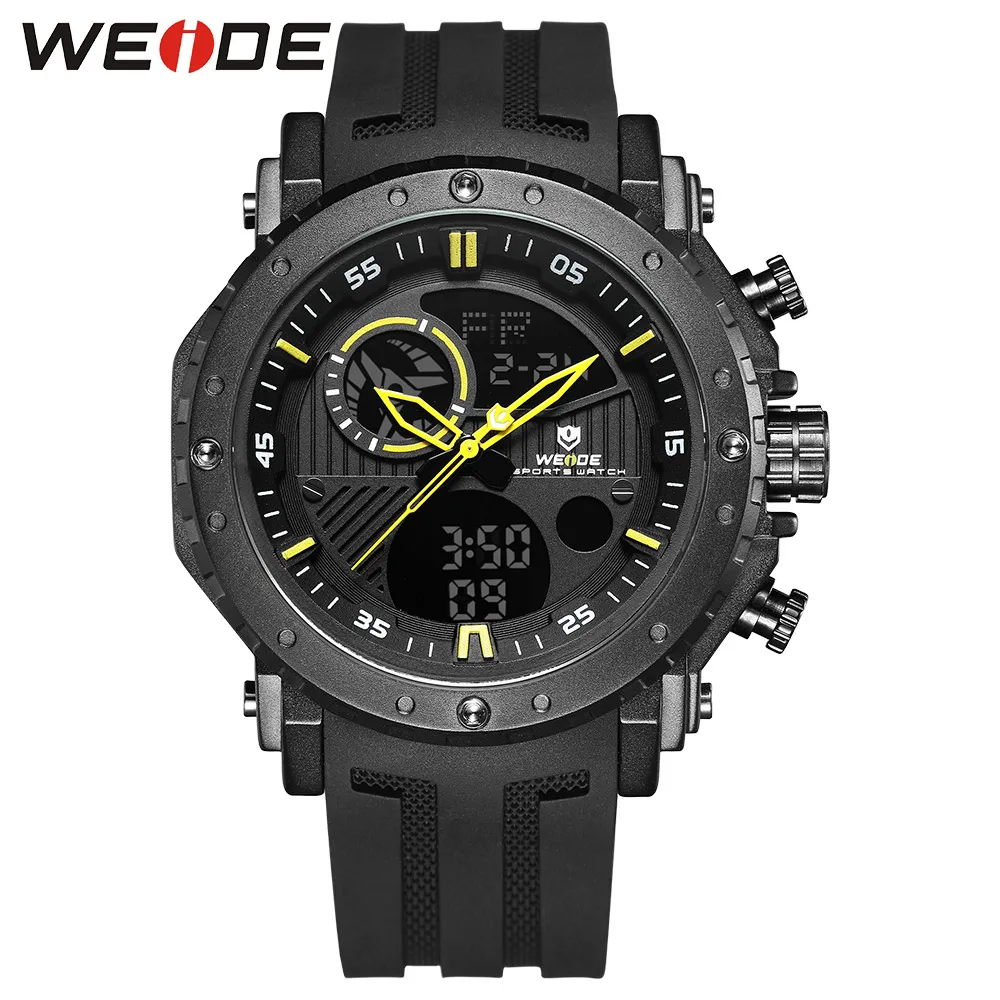 WEIDE Цифровые мужские часы Роскошные Брендовые мужские часы Saat мужские спортивные Водонепроницаемые силиконовые военные аналоговые часы хронографы - Цвет: Цвет: желтый