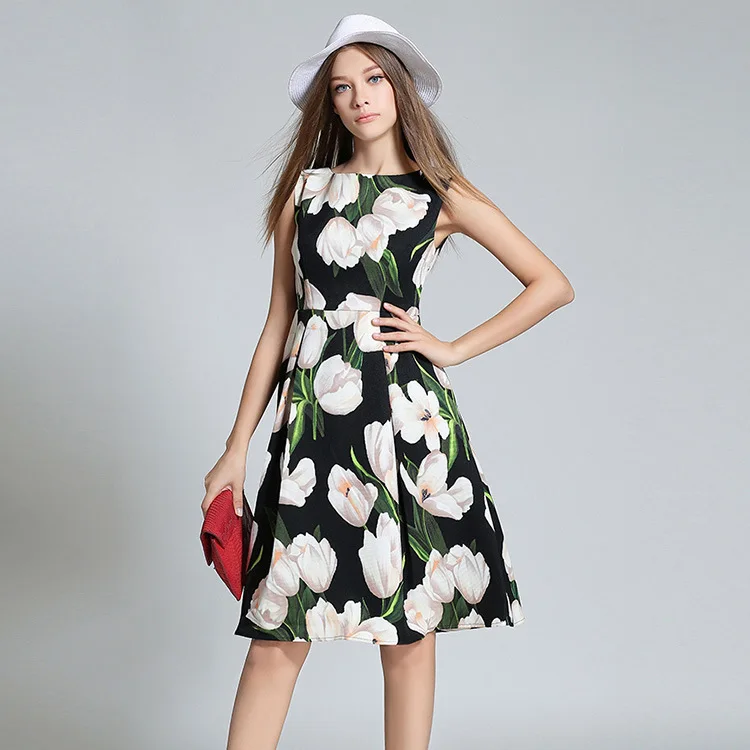 european and american style large print dress