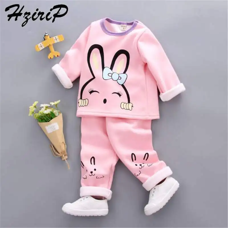 pink HziriP осенний комплект детская одежда новые детские комплекты с рисунком Повседневное футболка с длинным рукавом+ длинные брюки наряд костюм простой - Цвет: pink