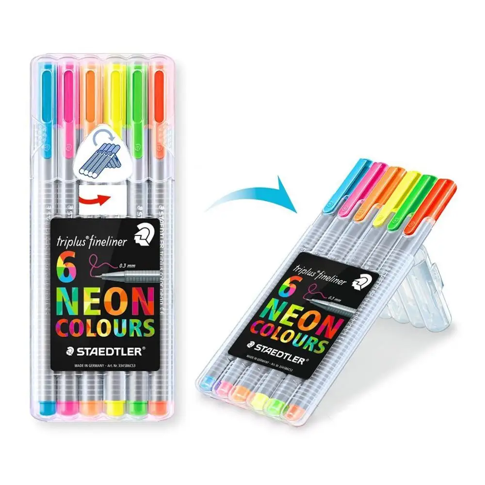 STAEDTLER Triplus Fineliner neon 334 SB6CS3 маркер гелевая ручка волокно тонкая линия ручка 0,3 мм 6 цветов впитывается - Цвет: 6 Colors Set