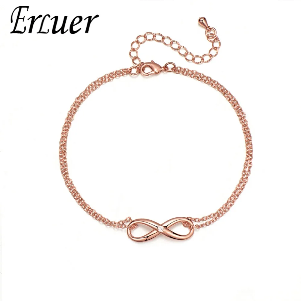 

ERLUER charm braceletsfor women adjustable fashion simple rose gold infinity 8 word bundles for women silver Bracelet & Bangles