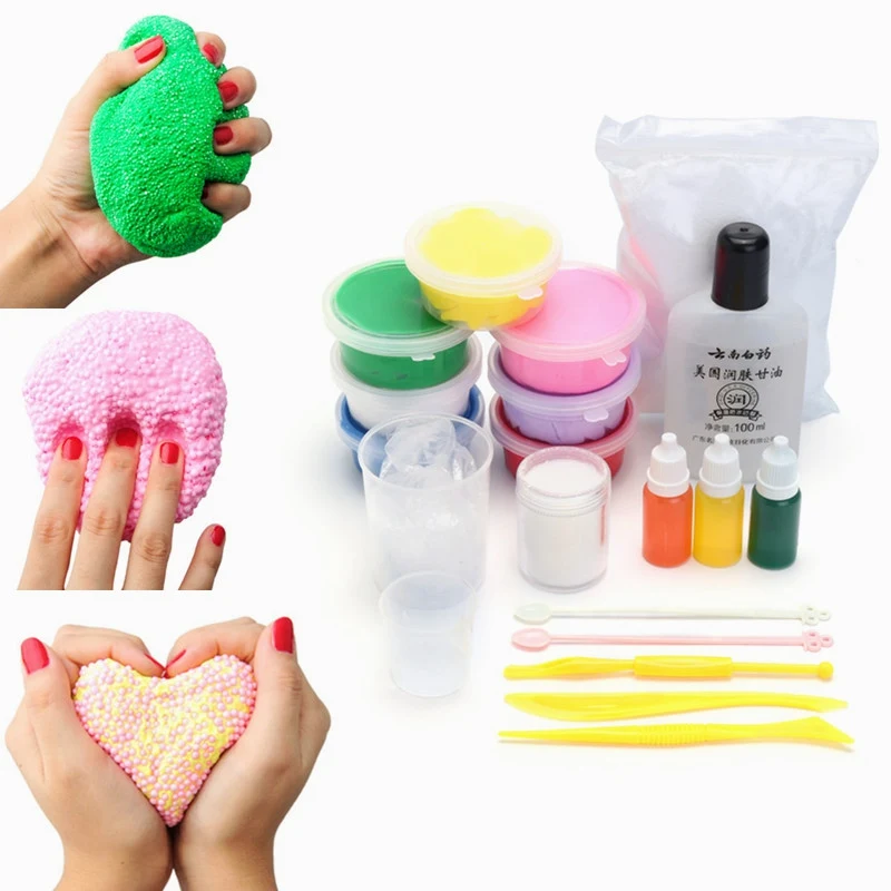 DIY Slime Kit Snow Mud Clay Playdough DIY safe Plasticine Styrofoam Beads Balls White Floam Clay