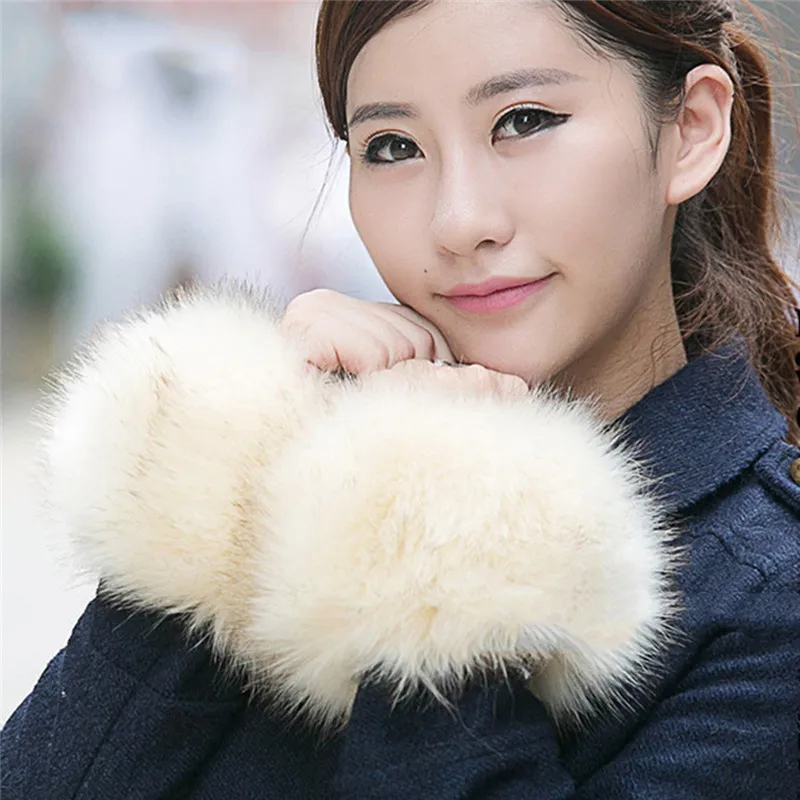 Winter Warm Arm Cuffs Faux Fur Wristbands Muff Furry Warmers Wrist For