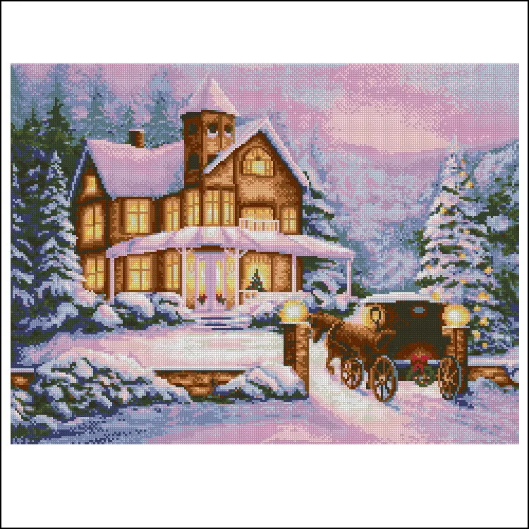 

Free delivery Top Quality popular counted cross stitch kit Christmas Eve snow carriage coming home
