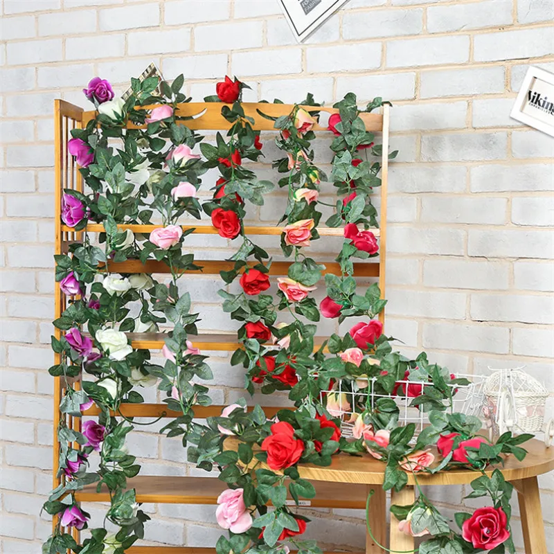 

16/13 Heads Rose Flowers Vine Artificial Rose Fake Plant Leaves Artificial Vine Garland Flowers Rattan Wedding Wall Decoration