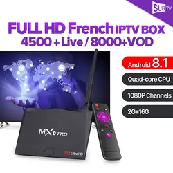 IP ТВ Франция Smart tv Box 2 ГБ 16 ГБ Android 8,1 RK3328 MX9 Pro с 1 год SUB tv подписка IP tv французский бельгийский Арабский IP tv Vod