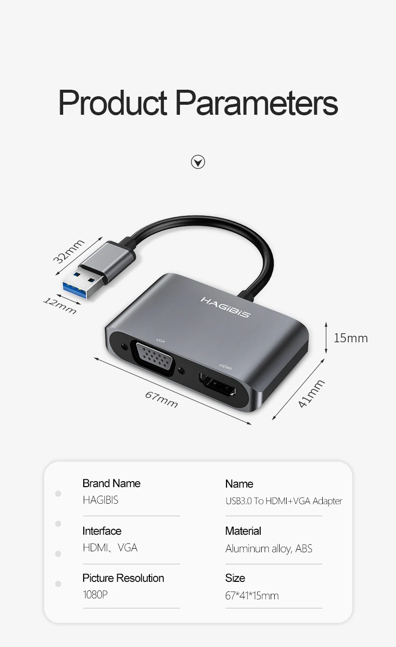 Hagibis USB3.0 к HDMI VGA адаптер 4K HD 1080 P-все в одном! многофункциональная Дисплей 2 в 1 взаимный обмен данными между компьютером и периферийными устройствами к конвертеру HDMI аудио-видео кабель для Macbook компьютер