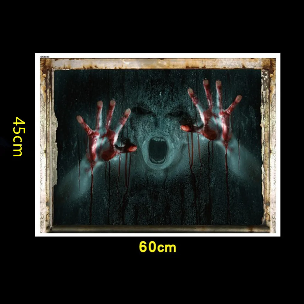 45*60cm Halloween Decoration Horror Props 3D Bloody Ghost Stickers Removable Wall Decal for Halloween Haunted House Decor Home