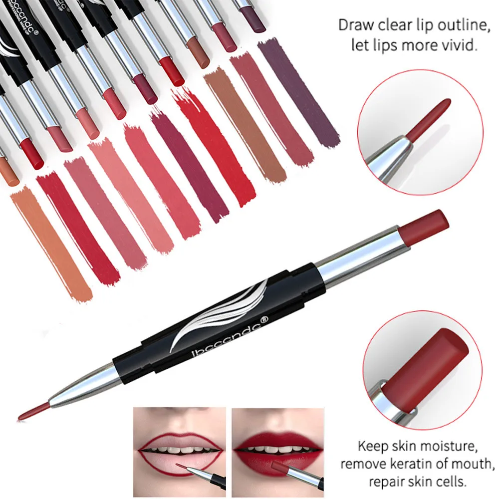 

2 In 1 Lip Liner Pencil Lipstick Lip Beauty Makeup Waterproof Nude Color Cosmetics Lipliner Pen Party Lip Stick Drop Shipping