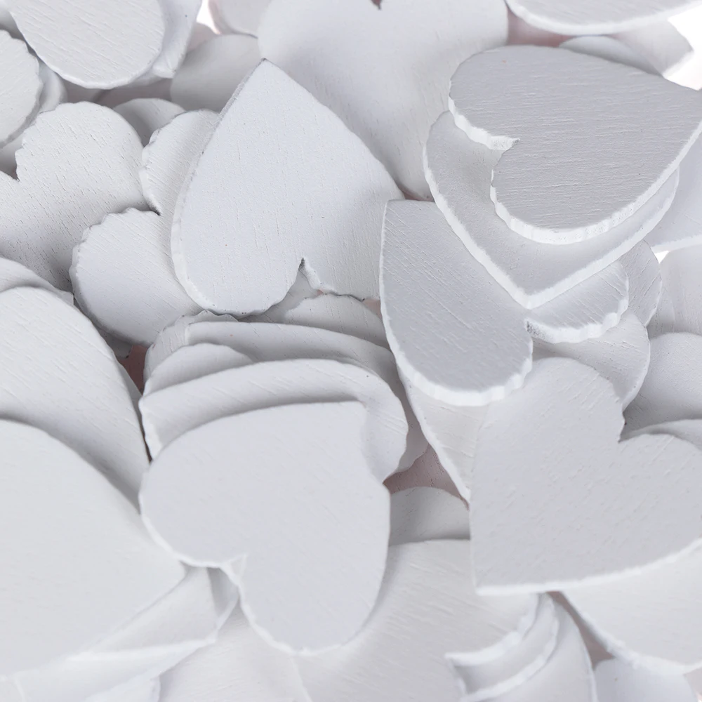 100pcs/set Nature Wooden DIY Craft White Heart Scrapbooking Art Collection for Handmade Accessory Sewing Home Decoration