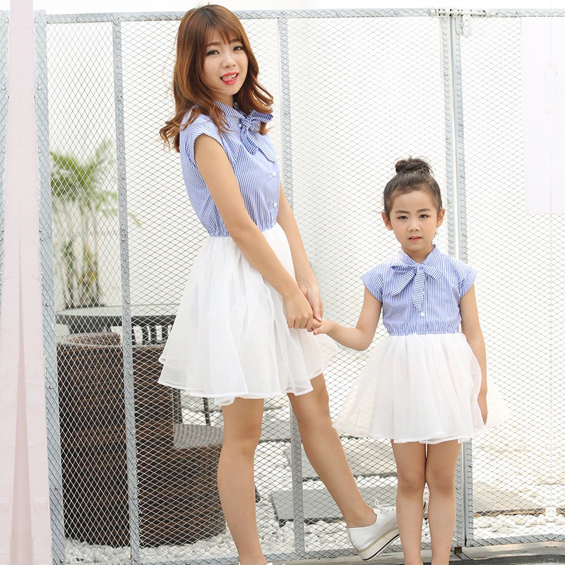 

2019 New Summer Family Matching Mother Daughter Dresses Fashion Bow Tutu Dress Outfits Sets for Kids and Women Clothing