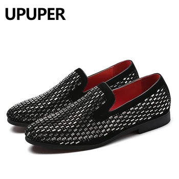 

UPUPER Fashion Bling Rhinestone Slip-on Loafers Shoes For Men Party Barber Black Plus Size 38-48 Men's Casual Shoes 2019
