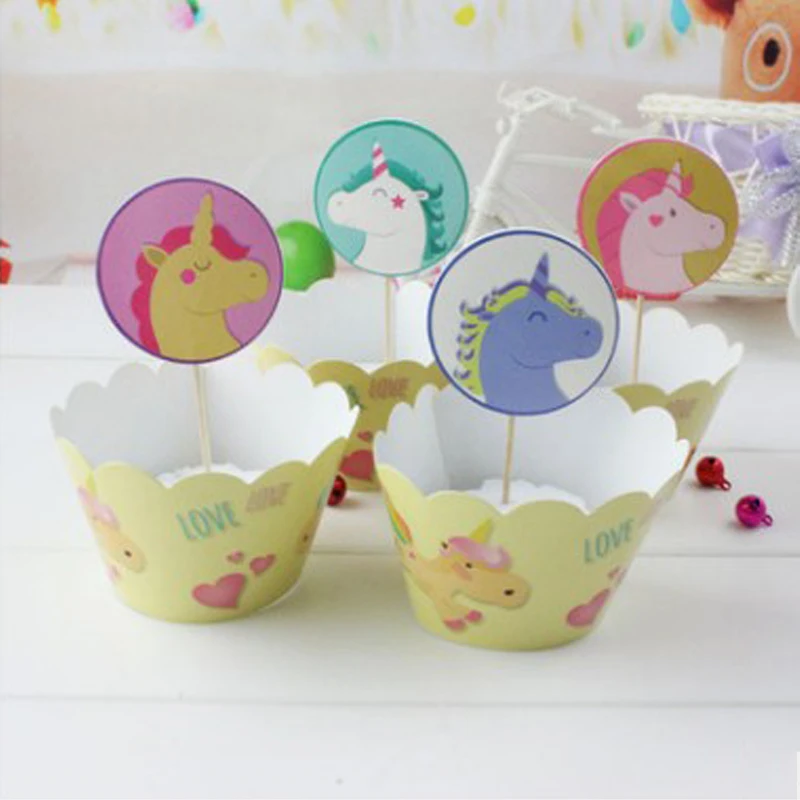 

Birthday Party Cupcake Wrappers Kids Girls Favors Baby Shower Decoration Cute Unicorn Theme Cake Toppers Events Supplies 24PCS