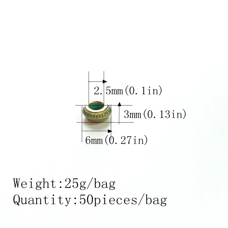 50 шт 6 мм Ретро покрытый платиной зеленого цвета сплава цинка круглые, с большим отверстием интервал бусины для самостоятельного изготовления ювелирных украшений аксессуары PJ021