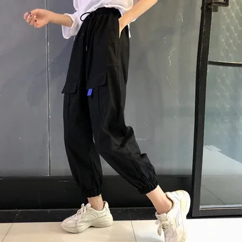 

Women High Waist Loose Joggers Pants Drawstring Streetwear Ladies Cargo Pants Solid Big Pocket Female Causal Pants Punk Trousers