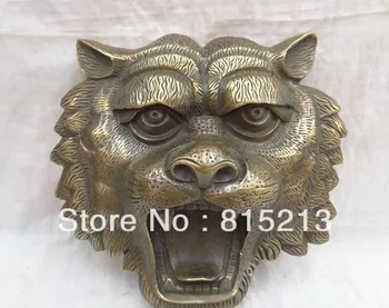 

wang 000203 10" Chinese Bronze Zodiac Wealth Tiger Teeth Face Head Mask Statue Ashtray Set