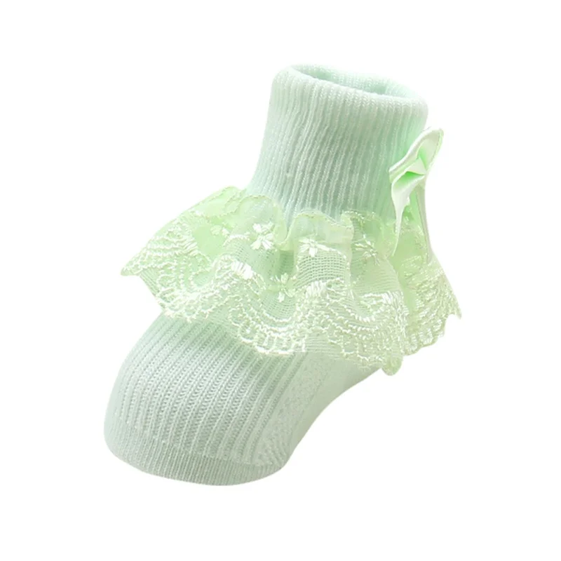 Милые весенние для новорожденного прекрасный, украшенное цветами и бусинами с кружевными вставками и носки для принцессы, Детские теплые натуральный хлопок яркие носки для малышей - Цвет: YTM1339 Light Green