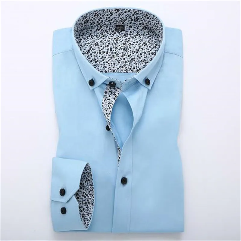 

2018 Cotton Men's Dress Shirts Slim Fit Long Sleeve Business Casual Social wedding Dress shirts larger Printed shirt