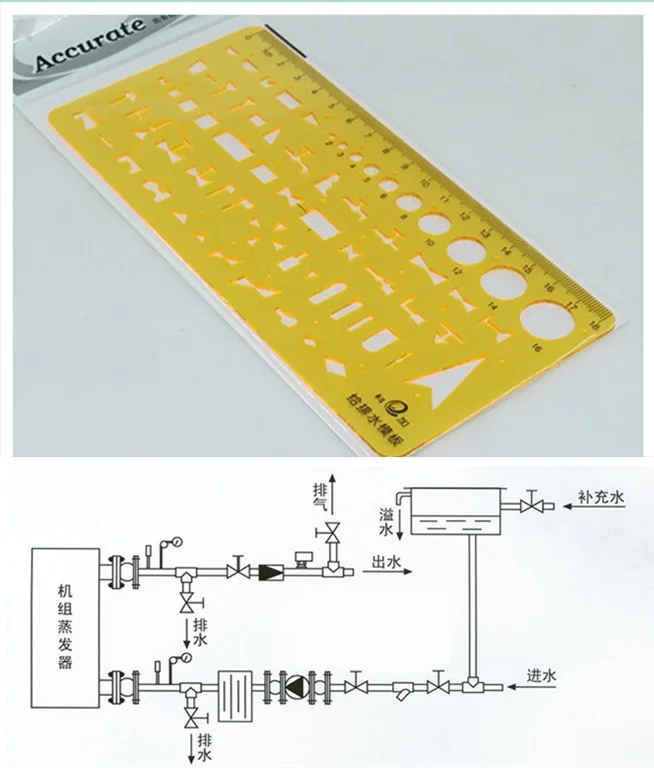 

18cm plastic Water System Design Drawing Template for students Water Supply and drainage rulers KJ017