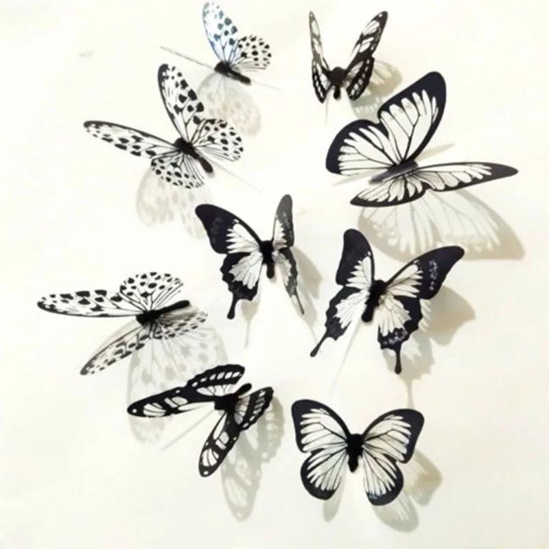 

18 Pcs Home Wall Window Cabinet Stove Decoration 3D Black And White And Colorful Butterfly Sticker Art Wall Decal Decor Gadgets