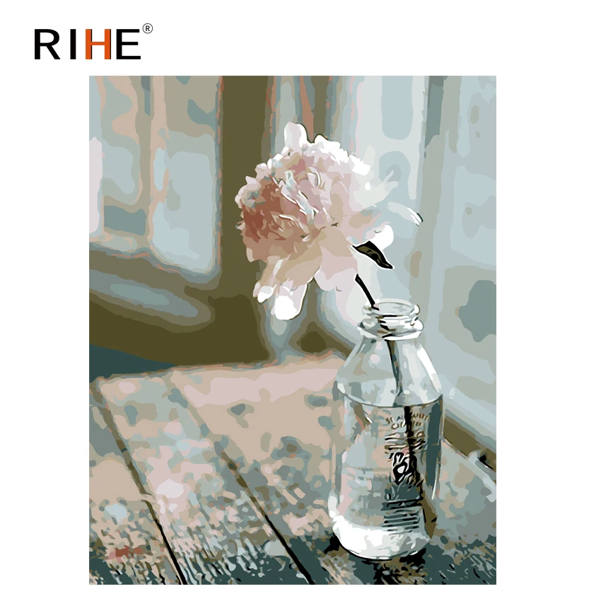 

RIHE Elegant Flower Diy Painting By Numbers Table Vase Oil Painting On Canvas Hand Painted Cuadros Decoracion Acrylic Paint Art
