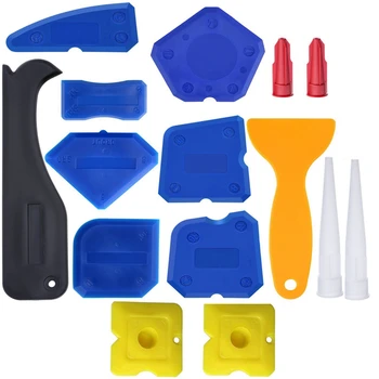 

THGS 15Pcs Caulking Tool Kit, Caulking Tools Silicone Sealant Finishing Tool Grout Scraper Caulk Remover Caulk Nozzle And Caul