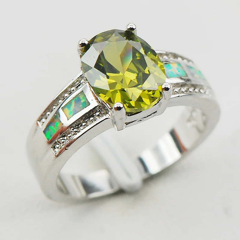 Peridot Белый огненный опал Серебро 925 пробы женское кольцо Размер 6 7 9 10 R1165 модные