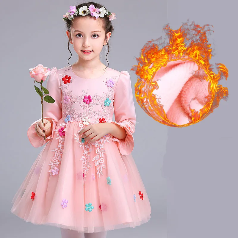 

2018 New Autumn Winter Flower Girl Dress Kids Baby Children Pink Wedding Party Dresses Teenagers birthday Clothes Princess Dress