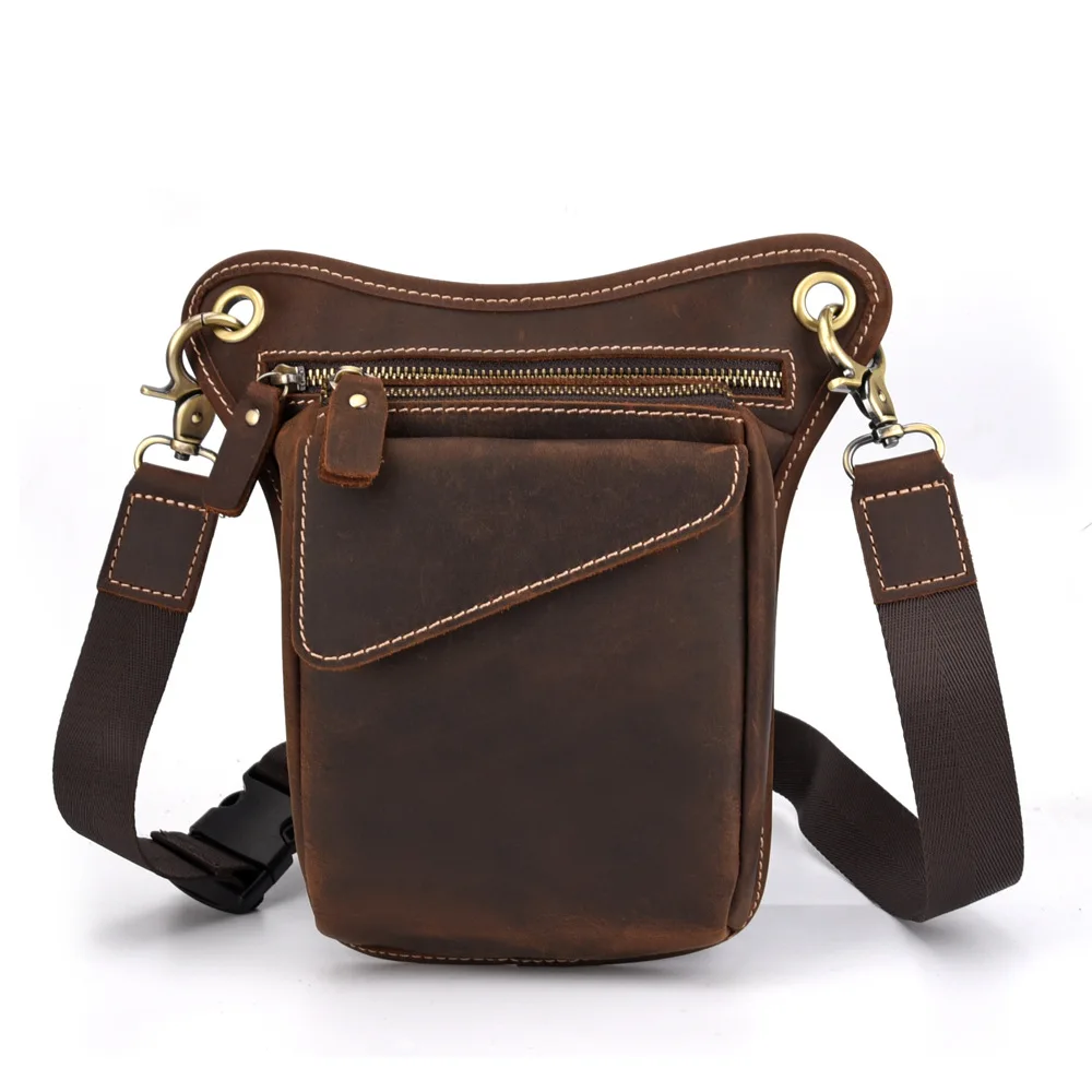 

Men Geunine Leather Messenger Shoulder Bag Hip Bum Belt Pack Crazy Horse Cowhide Crossbody Casual Fanny Waist Drop Leg Bags