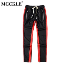 Боковые Полосатые мужские длинные брюки джоггеры Лоскутные молнии черные уличные спортивные брюки для мужчин весенние эластичные мужские спортивные брюки