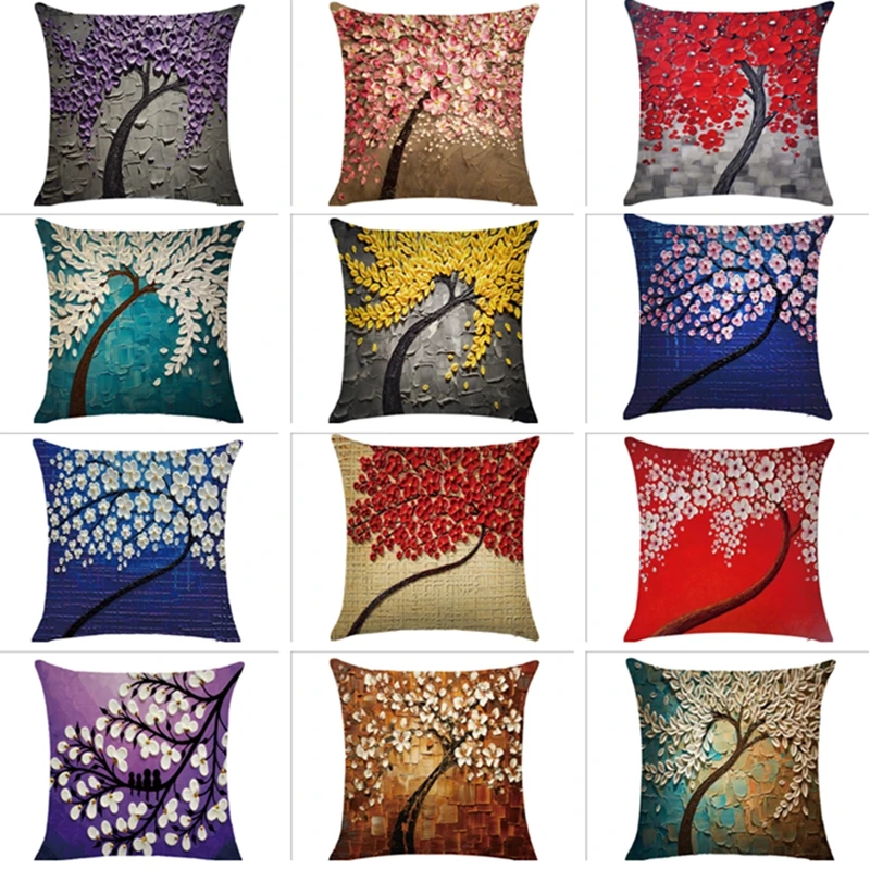 

45*45cm Sofa Waist Flower Cotton Linen Decor Pillow Cushion Case Throw Pillow Shell Square Living Room Home Decor