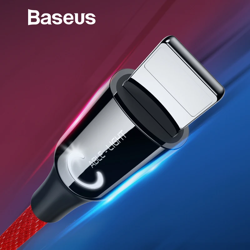 Baseus Cable USB para iPhone XR Xs Max 2.4A de potencia inteligente rápido Cable de carga para iPhone 7X8 6 6 s 6 Plus Nylon LED USB Cable de datos