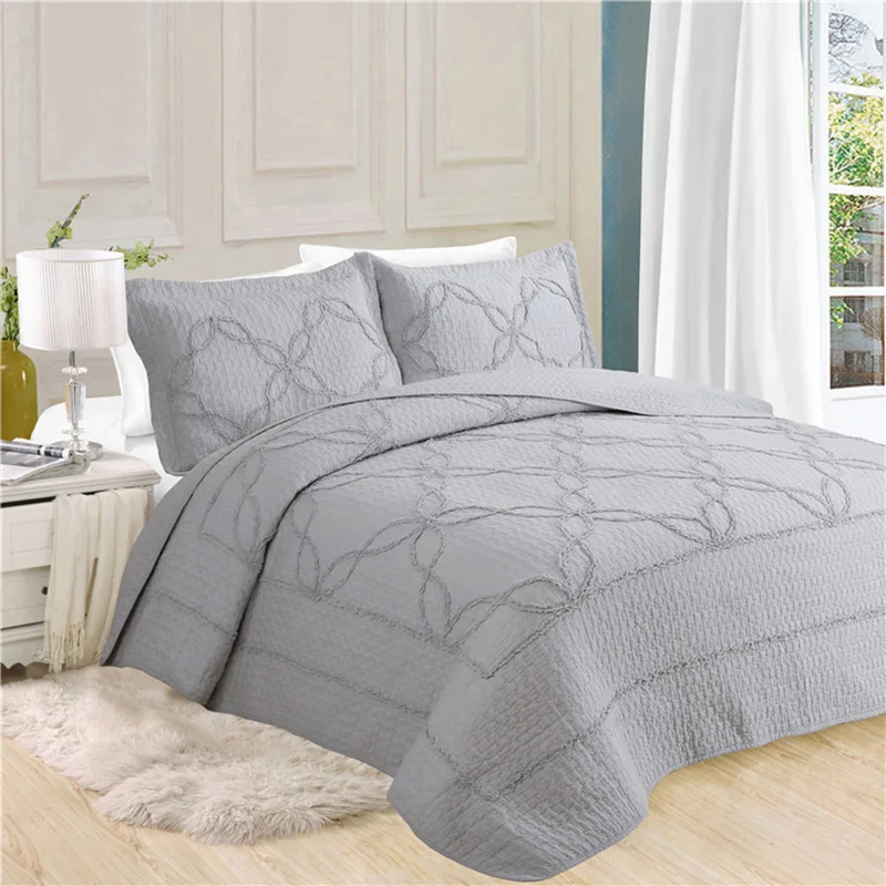 

CHAUSUB Solid Color Bedspread Quilt Set 3-piece Cotton Quilts Bed Cover Sheets Pillow Case Queen Size Plain Coverlet Set