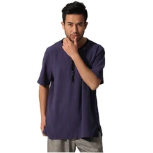 G-LIKE Новое мужское летнее китайское хлопковое льняное пальто с коротким рукавом кунг-фу Рубашка с круглым вырезом Форма тайцзи