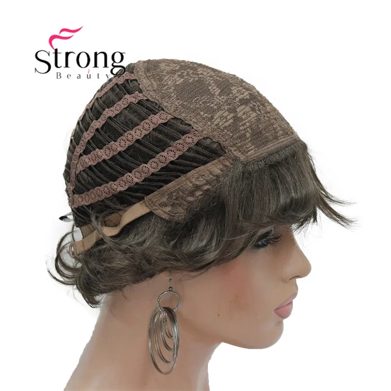 E-7125 #8 New Wavy Curly wig Medium Brown cloor 8# Short Synthetic Hair Full Women's wigs (6)