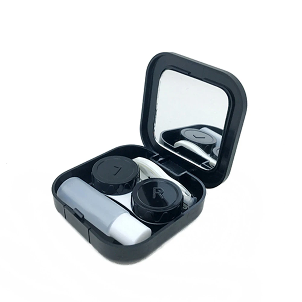 Мультяшный портативный комплект контактных линз, чехол, коробка для объектива, контейнер для хранения с держателем, полные аксессуары - Цвет: B - black