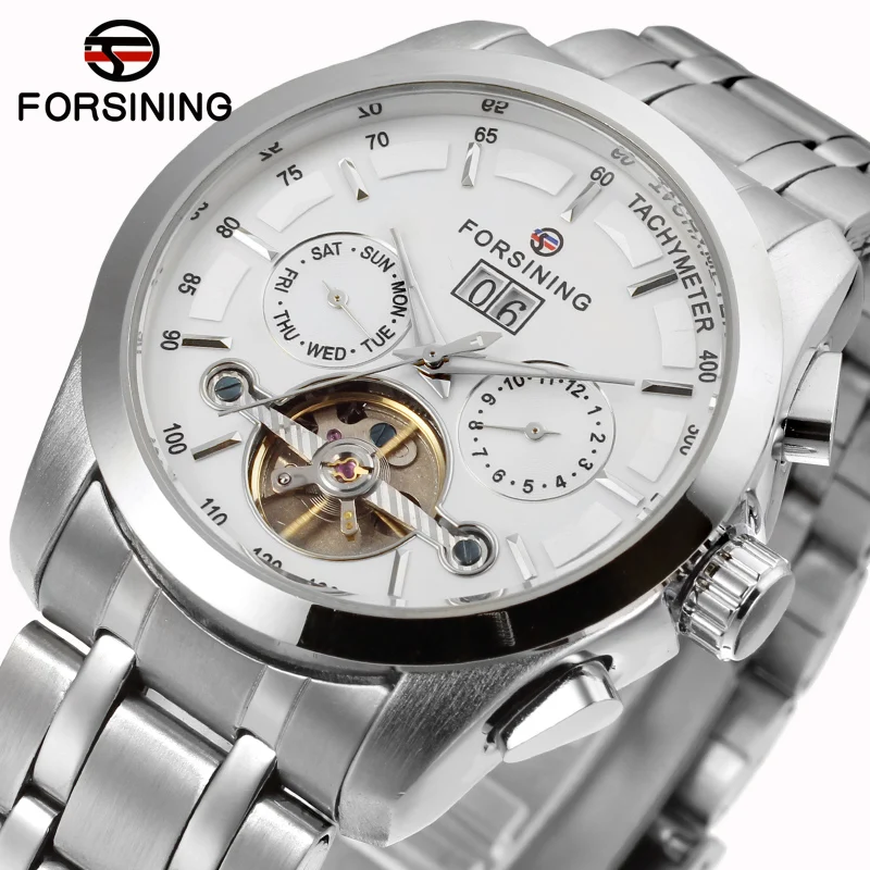 Forsining new Automatic men fashion tourbillon silver watch with stainless steel band shipping free FSG9404M4S2