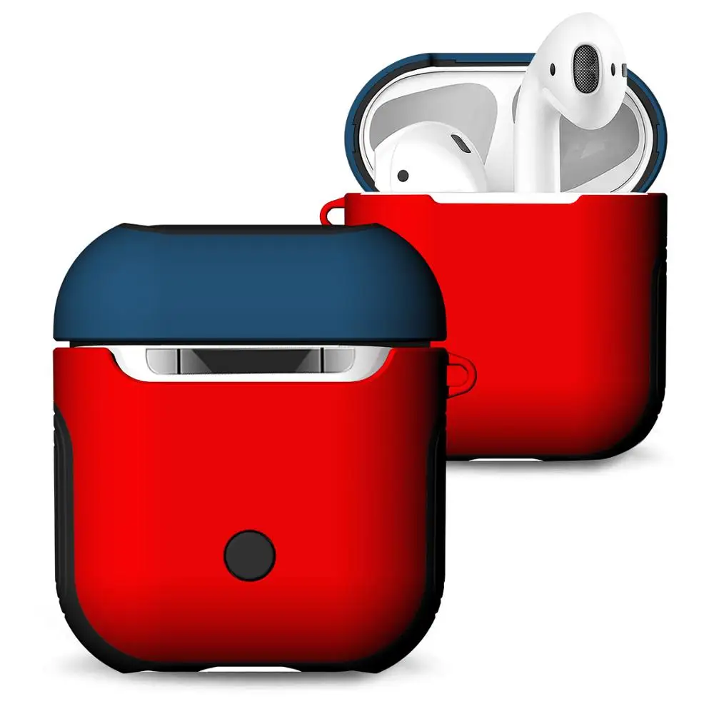 Сплошной цвет Airpods TPU+ PC Двухслойный чехол для гарнитуры Apple Bluetooth 1 Зарядная коробка Новые аксессуары против падения пыли - Цвет: Red dark blue