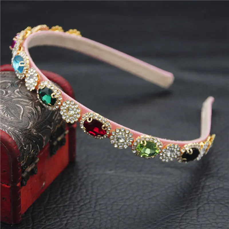 

Luxury Baroque Tiaras and Crowns Gorgeous Crystal Rhinestone Hairband for girls Headbands Pink Hair Jewelry Accessories Wedding