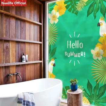 

Tropical rainforest broadleaf pattern electrostatic frosted glass film living room bedroom bathroom office shop pvc opaque film