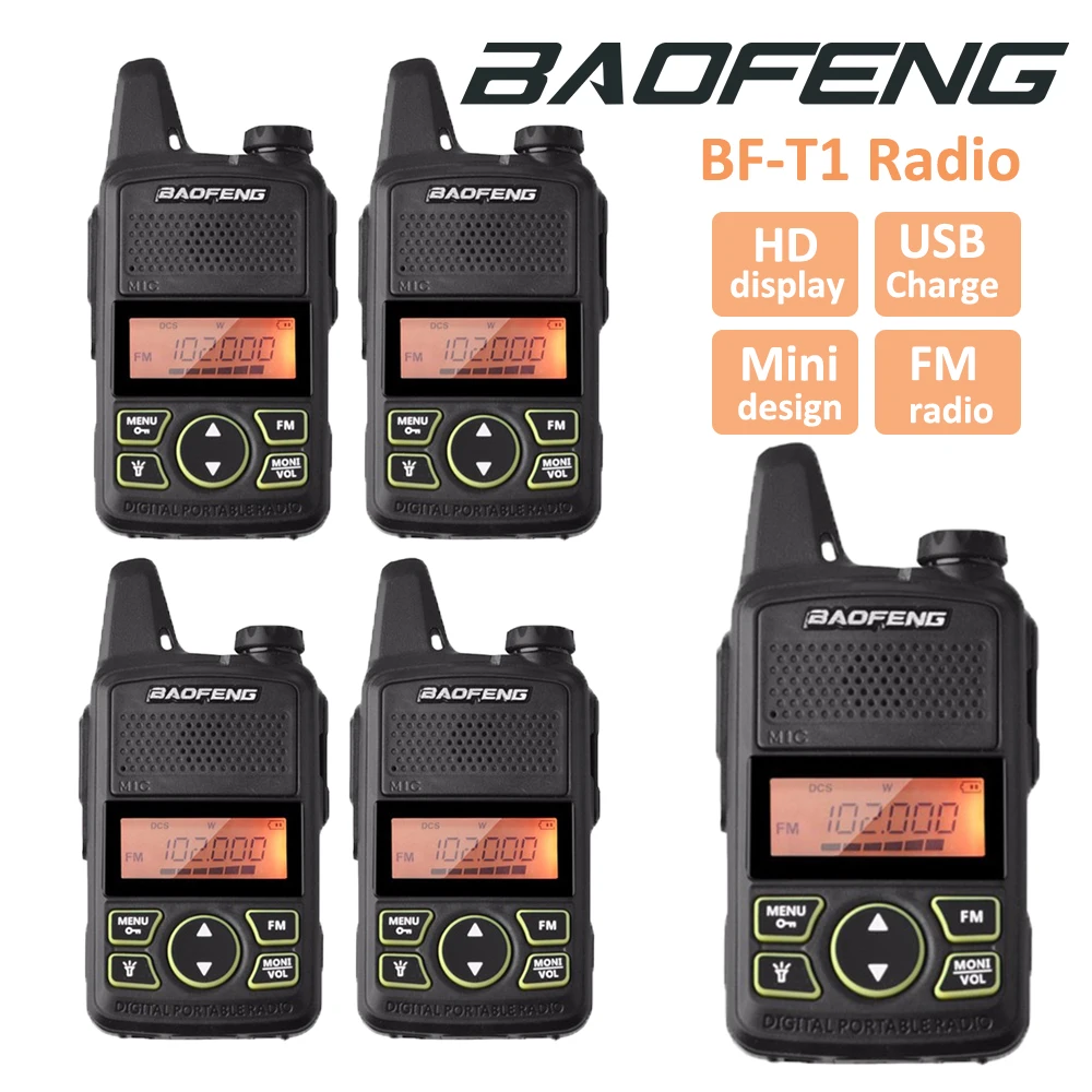 5x Baofeng T1 Walkie Talkie BF-T1 Mini Two Way Ham Radio Portable Handheld CB FM Transceiver Long Range Kids Gift+PTT Earpieces