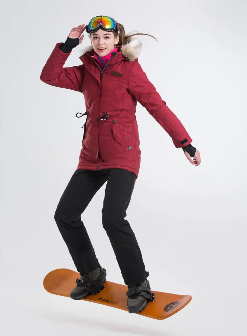 Женский лыжный костюм, куртка для сноуборда, брюки, ветрозащитная водонепроницаемая Спортивная одежда для улицы, одежда для катания на лыжах, брюки, зимний костюм с меховым капюшоном