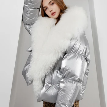 

2019 Real Mongolia Sheep Fur Collar Winter Women Jacket Female Warm Loose White Duck Down Jacket Winter Jacket Women Down Parka