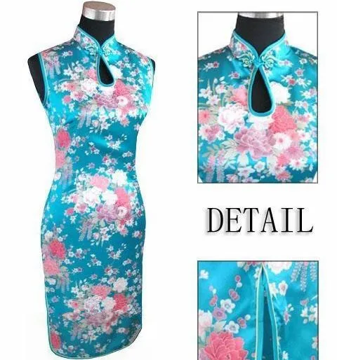 New Black Chinese Women\'s Silk Rayou Mini Halter Cheongsam Qipao Evening Dress Flower Size S M L XL XXL Free Shipping J5024