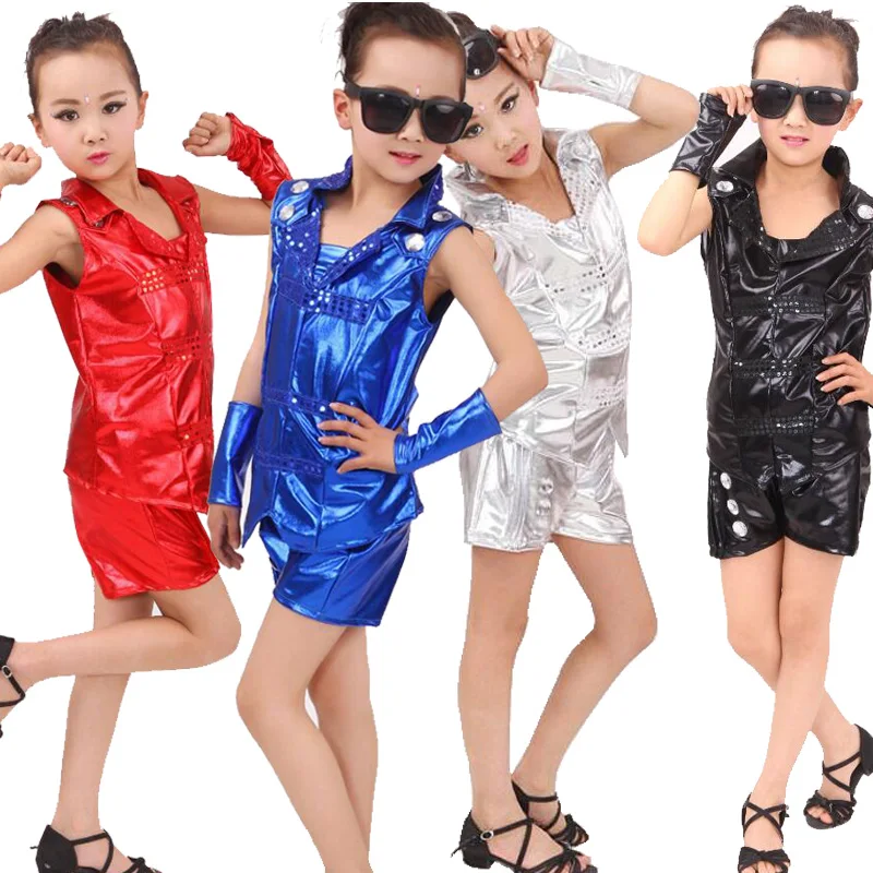 Bright Kids Jazz Dance Costumes tops+Pants Boys Modern Hip Hop Competitions show Dresswear Kids