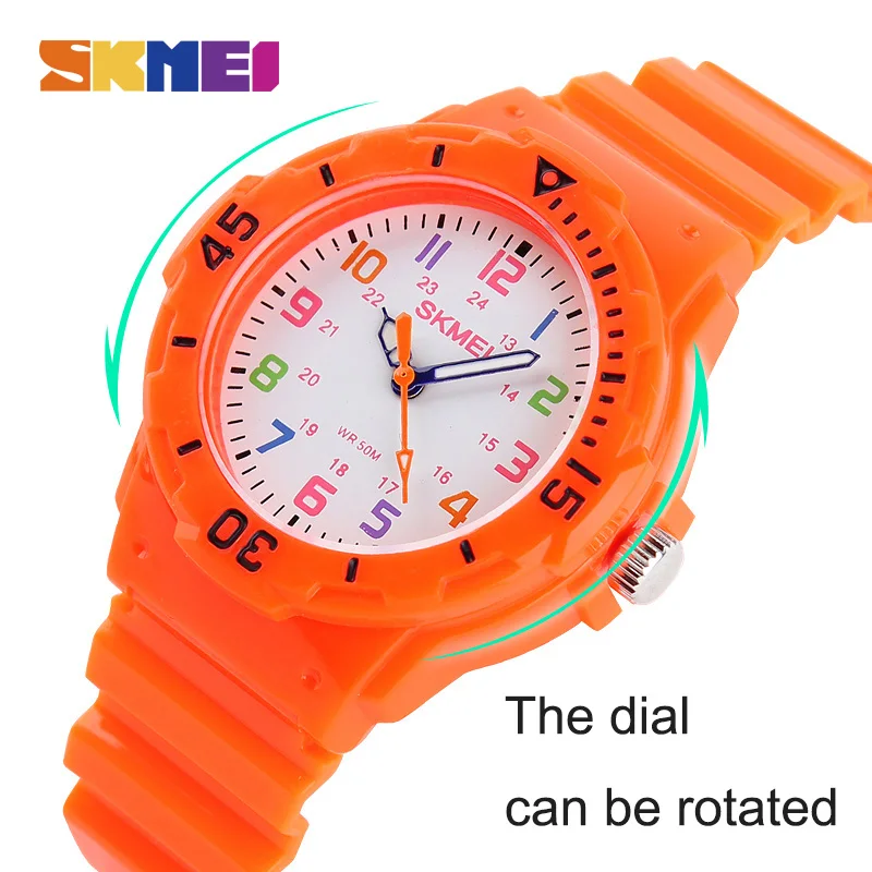 

SKMEI New Cute Children Quartz Watch Multi-color Red Green Blue Orange Wristwatch Waterproof Boy Girl Digital Gift Clock