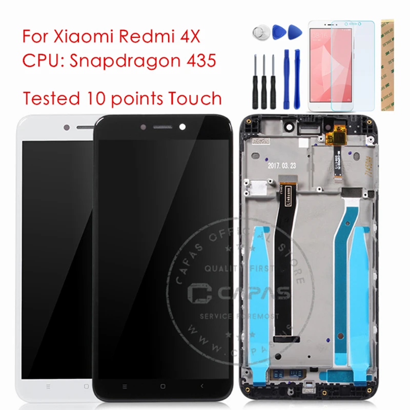 Тест класса S для Xiaomi Redmi 4X Global Redmi 4 Snapdragon 435 ЖК-дисплей дигитайзер Рамка сборка Полная сенсорная панель экрана