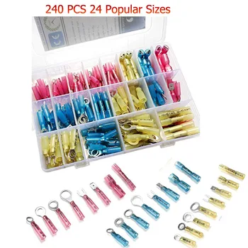 

240pcs Heat Shrink Wire Connectors Wire Terminals Waterproof Marine Automotive Electrical Terminals Butt Connectors Assortment